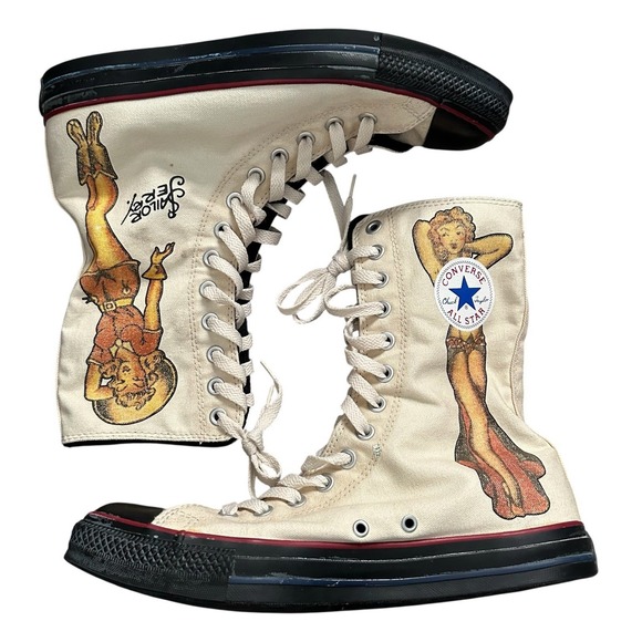 RARE Converse Chuck Taylor All Star Sailor Jerry Pin Up Hi Top Shoes Men's 10 - Picture 10 of 14